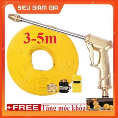 Bộ dây vòi xịt nước rửa xe, tưới cây . tăng áp 3 lần, loại 3m, 5m 206701-3Dđầu đồng,cút,nối đồng+ tặng móc khoá