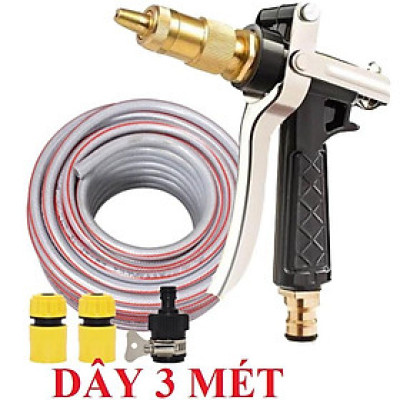  Bộ dây vòi xịt nước rửa xe,tưới cây . tăng áp 3 lần,loại 3m,5m 206236 đầu đồng,cút,nối nhựa đen+ tặng móc khoá