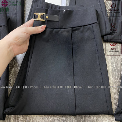 Quần baggy nữ phối khuyên dây da Hiền Trần BOUTIQUE chất liệu Umi co giãn cao cấp