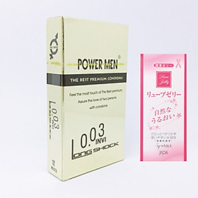 Bao Cao Su Cao Cấp Chống Xuất Tinh Sớm Power Men 0.03 Invisible (Hộp 12 chiếc) - Siêu Mỏng chỉ 0.03mm - Tặng Gel Gói Jex - Che Tên Sản Phẩm