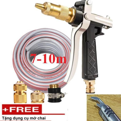  Bộ dây vòi xịt nước rửa xe, tưới cây . tăng áp 3 lần, loại 7m, 10m 206236 đầu đồng,cút đồng,+ tặng mở chai