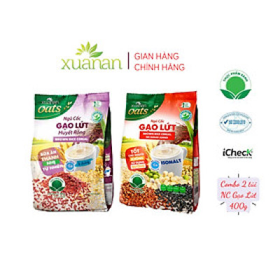 Combo 2 túi: Ngũ Cốc Gạo Lứt Huyết Rồng ít đường 400G + N.Cốc Gạo Lứt No Sugar[đường ăn kiêng]400G(Tặng Kèm 2 Túi Yến Mạch 150G)