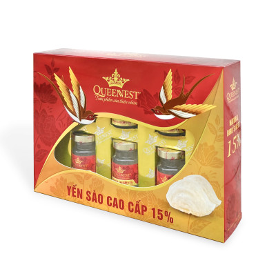 Yến hũ chưng sẵn Queennest 15%, hũ thủy tinh 70ml, hộp 6 hũ - Hộp Quà Biếu Tặng - Hàng Chính Hãng