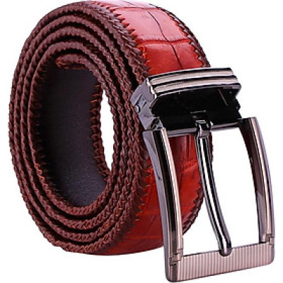 Thắt Lưng Nam Da Cá Sấu Đan Viền Bản Lớn Đầu Kim Huy Hoàng HT4296 - Nâu Đỏ