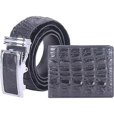 Bộ Ví & Thắt Lưng Nam Da Cá Sấu Gai Đuôi Huy Hoàng HT2207-HT4210 (23 x 11,5 cm) - Đen