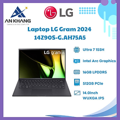 Laptop LG Gram 2024 14Z90S-G.AH75A5 (Intel Core Ultra 7 155H |16GB | 512GB | Intel Arc | 14 inch WUXGA | Win11 | Đen) - Hàng Chính Hãng - Bảo Hành 12 Tháng