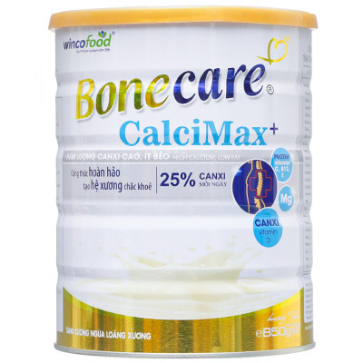 Sữa bột Wincofood Bonecare Calcimax+ 850g dành cho người từ 18 tuổi trở lên bổ sung canxi - Collagen và đường Isomalt phòng ngừa loãng xương, giúp chống lão hóa đẹp da và ngừa tiểu đường.