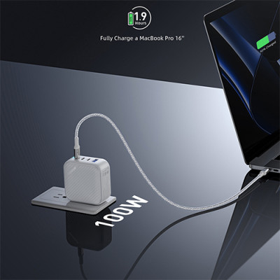 Cốc sạc Innostyle GaN SuperCube with Switch Convertible Plug UK+EU 1USB 3Type-C 100W IC100GWHT - Hàng chính hãng