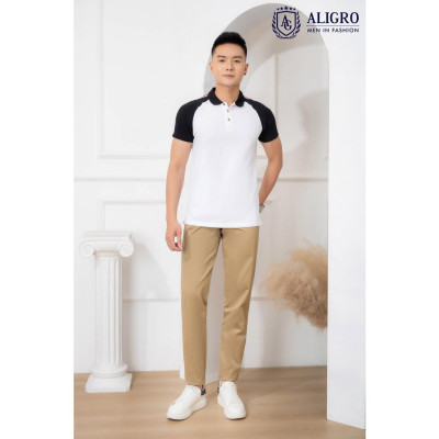 Áo polo cộc tay nam Aligro cổ bẻ màu trắng ALGPLO50