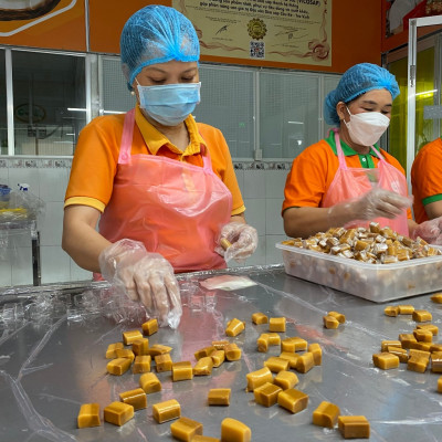 Combo 3 Kẹo dừa sáp VICOSAP vị cacao lá dứa kẹo mềm dẻo ít đường đặc sản Trà Vinh túi 100g