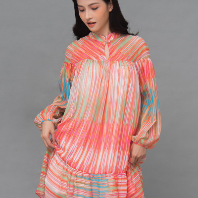 Đầm Babydoll Voan Nhún Bèo Tay Dài Phồng Nhẹ Đa Sắc Maxivic, La Mộc - LM72103