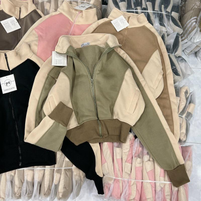 Áo khoác chống nắng nỉ ngoại cổ trụ 4 túi phối trơn đẹp dễ thương-A2098