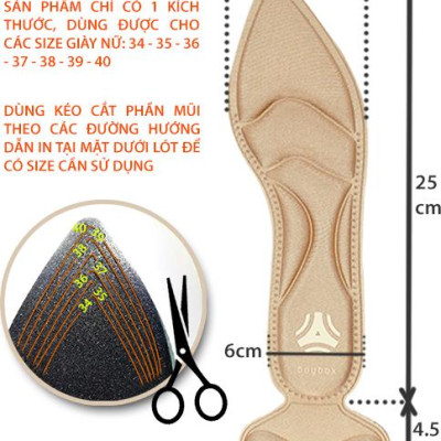 2 cặp lót giày cao gót mũi nhọn giảm size cho giày bị rộng, thoáng khí và êm chân- buybox - BBPK55