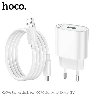 Bộ củ cáp sạc nhanh 18W, QC3.0A cổng usb ra micro, sạc nhanh điện thoại android C109A - Hàng chính hãng