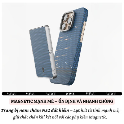 Ốp lưng sợi Aramid Carbon Kevlar sạc từ tính cho iPhone 16 Pro Max / iP 16 Pro hiệu WIWU Aramid Armor Magnetic - Khung viền camera kim loại kim giá đỡ, chất liệu cao cấp - hàng nhập khẩu