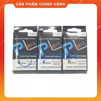 Nhãn in CASIO PT-6WE - Chữ đen nền trắng 6MM x 8M - Dùng cho máy in nhãn CASIO [Hàng nhập khẩu]