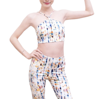 Bộ đồ thể thao LMcation - Áo ngực thể thao cổ yếm Sophie & Quần lửng thể thao trên gối túi 2 bên - Sọc đủ màu