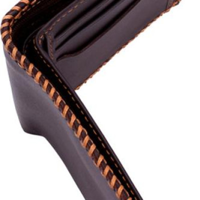 Ví nam da bò Huy Hoàng đan viền màu nâu HT2136