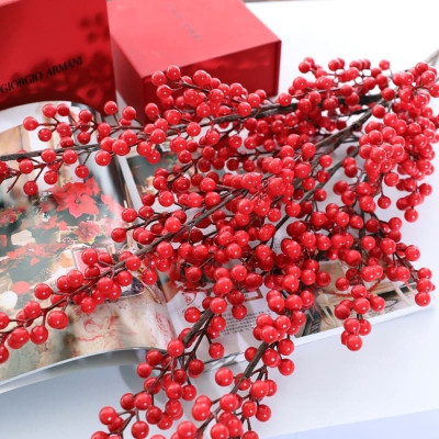 Cành Hoa Đào Đông Đỏ 12 Nhánh Dài 100cm - Đào Đồng Quả To Sáng Bóng, Trang Trí Dịp Lễ Tết Đón Tài Lộc  - Hoa Trang TRí Tết - HÀNG CHÍNH HÃNG MINIIN