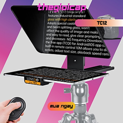 Máy Nhắc Chữ Di Động 12 Inch Dành Cho Máy Ảnh Và Máy Quay, Hỗ Trợ Kẹp Ngang Dọc, Điều Khiển Từ Xa Lensgo TC12 - Hàng Nhập Khẩu