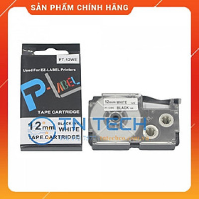 Nhãn in CASIO PT-12WE - Chữ đen nền trắng 12MM x 8M - Dùng cho máy in nhãn CASIO [Hàng nhập khẩu]