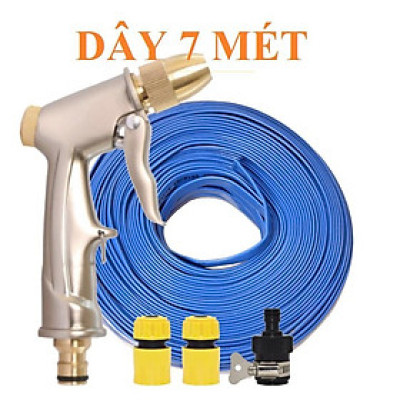 Bộ dây vòi xịt nước rửa xe,tưới cây .tăng áp 3 lần, loại 7m10m 206701-1 đầu đồng,cút,nối nhựa đ+tặng túi đựng bút