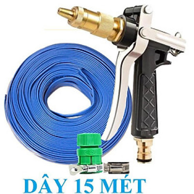 ️Evoucher Bộ dây vòi xịt nước rửa xe, tưới cây , tăng áp 3 lần, loại 15m 206236 đầu đồng,đai,nối vàng+  mở chai