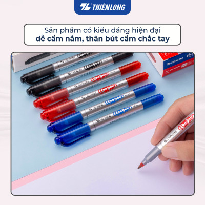 Combo 5/10/20 Bút lông dầu 2 đầu bút Thiên Long PM-04 bám dính tốt trên các vật liệu: Giấy, gỗ,nhựa, thủy tinh, gốm, sứ