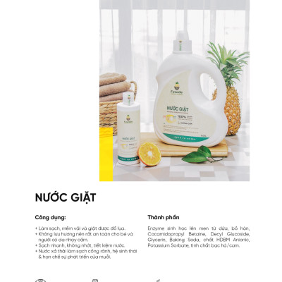 [Can 10L] Nước giặt xả hữu cơ enzyme sinh học dứa Fuwa3e 10L - giạt đồ nhỏ, đò trẻ em