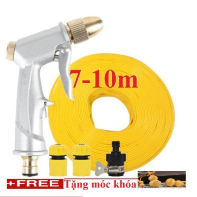  Bộ dây vòi xịt nước rửa xe, tưới cây . tăng áp 3 lần, loại 7m, 10m 206701 đầu đồng,cút,+ tặng móc khoá
