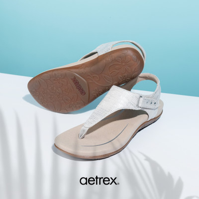 Giày sandal sức khỏe nữ Aetrex Ellie Grey - nâng vòm giảm đau chân, đệm đế memory foam