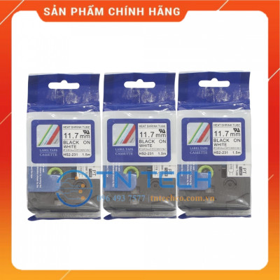 Ống co nhiệt HS2-231 - Đen nền trắng 11.7mm x 1.5m - Dùng cho máy in ống BROTHER - AIMO [Hàng nhập khẩu]