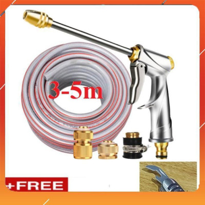 Bộ dây vòi xịt nước rửa xe, tưới cây ,tăng áp 3 lần,loại 3m,5m 206701-2 đầu đồng,cút đồng,nối đồng+  mở chai
