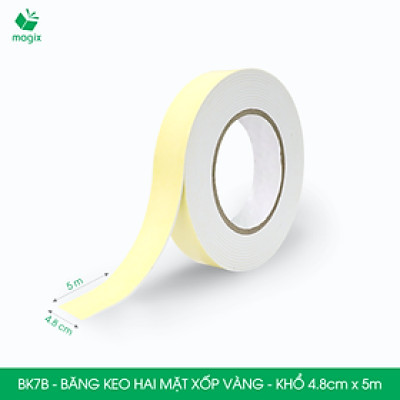 BK7B - 5 cuộn băng keo xốp 2 mặt siêu dính - Khổ 4.8cm x 5m - Băng dính xốp vàng, băng keo hai mặt