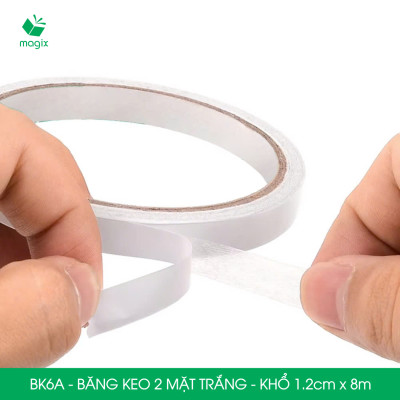 BK6A - 12 cuộn băng keo 2 mặt siêu dính - Khổ 1.2cm x 8m - Băng dính 2 mặt, băng keo hai mặt