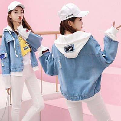 Áo khoát nữ jean mới có nón nỉ cao cấp kèm túi trong mẫu mới dễ thương-A3128