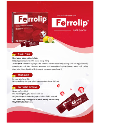 Sắt Bột Buccal Tan Ngay Trong Miệng Ferrolip Hộp 20 gói giành cho người thiếu máu đặc biệt các mẹ sau sinh