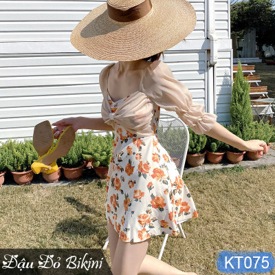 Bộ bơi nữ một mảnh dáng váy điệu đà, mẫu liền thân phong cách retro xinh xắn, chất thun bơi Lycra đẹp dầy dặn, hàng cao cấp | KT075