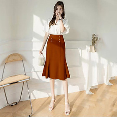 Chân Váy Nữ Công Sở New Design Thiết kế Dáng Váy Đuôi Cá ,Dài 64cm, Phối Nút Kiểu Phom Ôm Body Gợi Cảm, Vải Tốt  Co Giãn CV0015