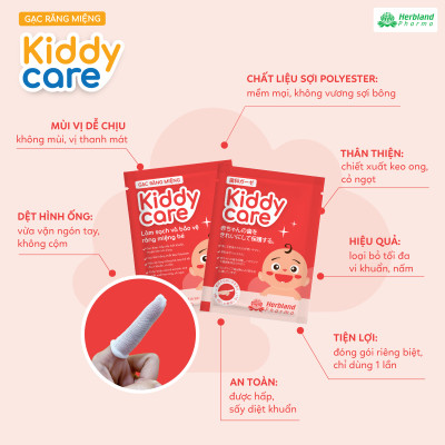 Gạc Rơ Lưỡi, Vệ Sinh Răng Miệng Cho Bé KIDDYCARE HERBLAND hộp 30 gói