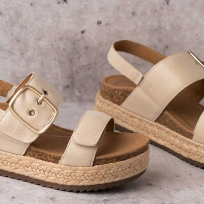 Sandal sức khỏe nữ Aetrex Vania Cream - giày cao 5p đệm memory foam