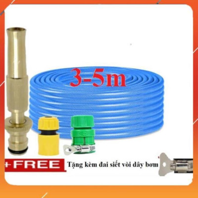 ️Evoucher Bộ dây vòi xịt nước rửa xe, tưới cây , tăng áp 3 lần, loại 3m, 5m 206587 cút sập,nối nhựa vàng+  đai