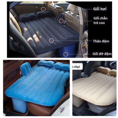 Giường đệm hơi ô tô 5 chỗ cao cấp kèm bơm điện, 2 gối, phụ kiện đi kèm chân rời (Kem - Xám - Đen - Xanh )