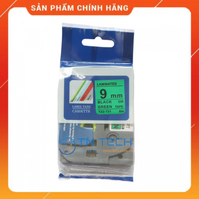 Nhãn In Tz2-721 - Đen nền xanh lá 9mm x 8m - Dùng cho máy in BROTHER - AIMO - PUTY [Hàng nhập khẩu]