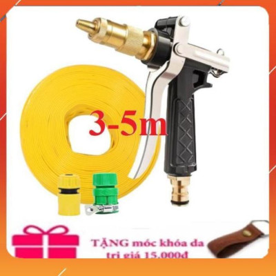 ️Evoucher Bộ dây vòi xịt nước rửa xe,tưới cây ,tăng áp 3 lần,loại 3m,5m 206236 đầu đồng,cút,nối nhựa vàng+  móc khoá