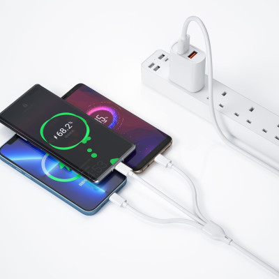 Bộ sạc Wiwu Quick Fast Charger + 3 in 1 Cables Combo Wi-U003  cho điện thoại sạc được 3 thiết bị cùng một lúc - Hàng chính hãng