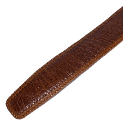 HP4467 - Dây nịt nam da đà điểu Huy Hoàng đan viền 4P đầu kim màu vàng bò