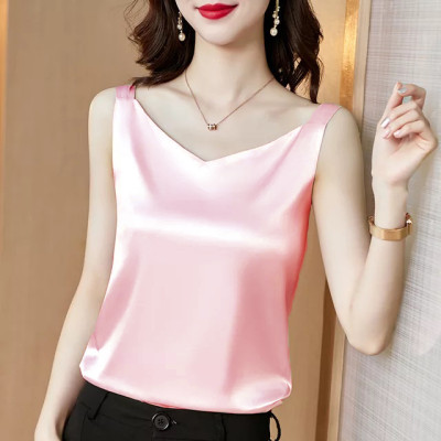 Áo Hai Dây Cổ Tim Mặc Trong Vest blazer kiểu nữ freesize (40-65kg) Vải Lụa Satin Mịn ,Thoáng Mát New Design AO0003