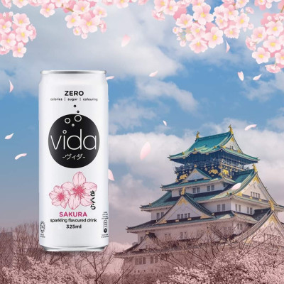 [Thùng 24 Lon] Nước Ngọt Có Ga Không Calo Vida, Hương Cam Chanh, Táo, Vải Muối, Nhập Khẩu Malaysia - 24 Lon x 325ml