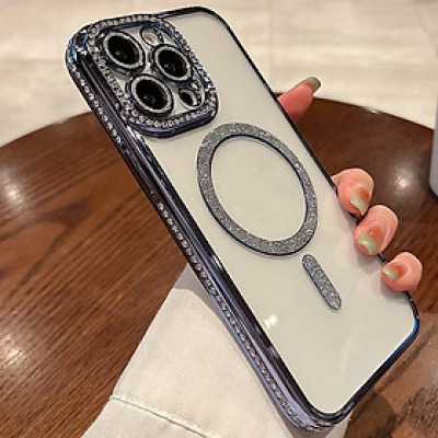 Ốp lưng cho iphone 16 promax / 16 Pro / 16 Plus / IP16 Iris sạc từ tính đính đá vòng kim tuyến rất đẹp - hàng chính hãng